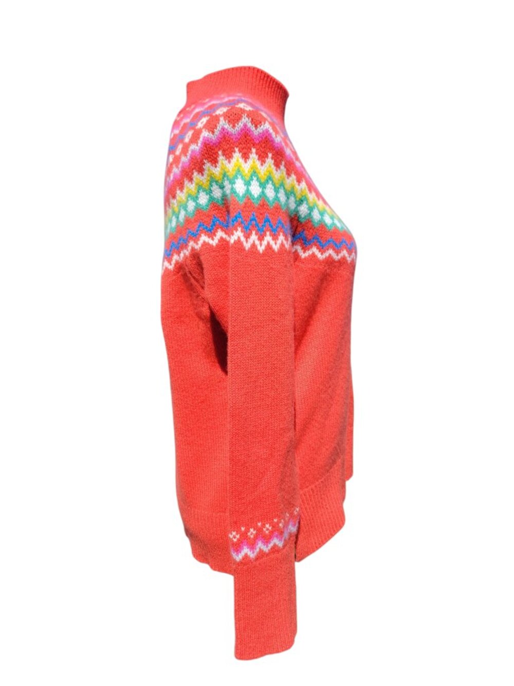 Boden Red Orange Fair Isle "Anna" Cashmere Mock Neck Sweater Women's Size 6 - Picture 3 of 10